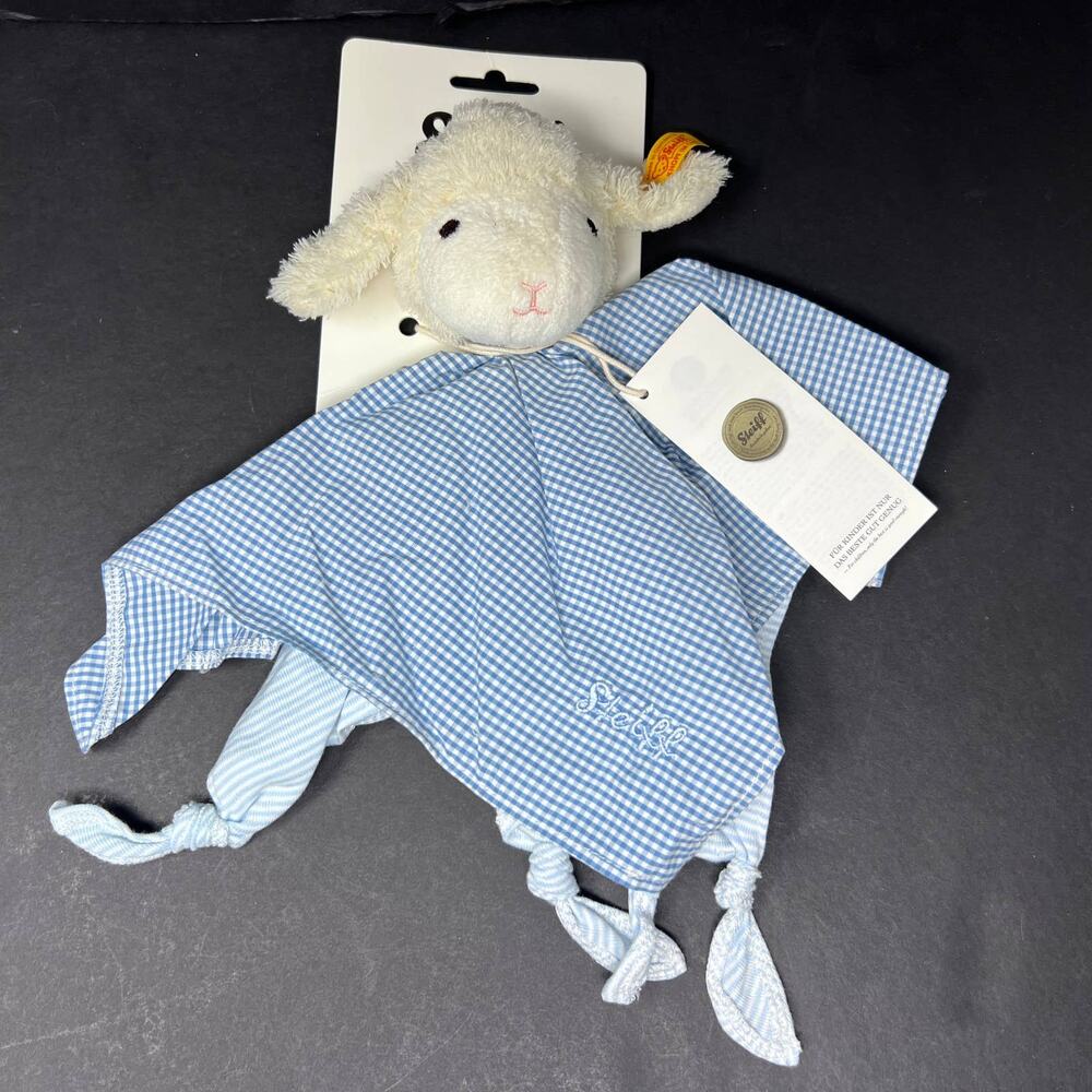 Steiff Blue Gingham Sheep Lamb Easter‎ Lovey Knotted Baby Soother NWT New
